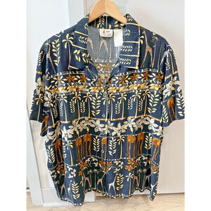 Mens Black Giraffe Hawaiian cape cod Shirt 3X, tall Half sleeves VTG grunge